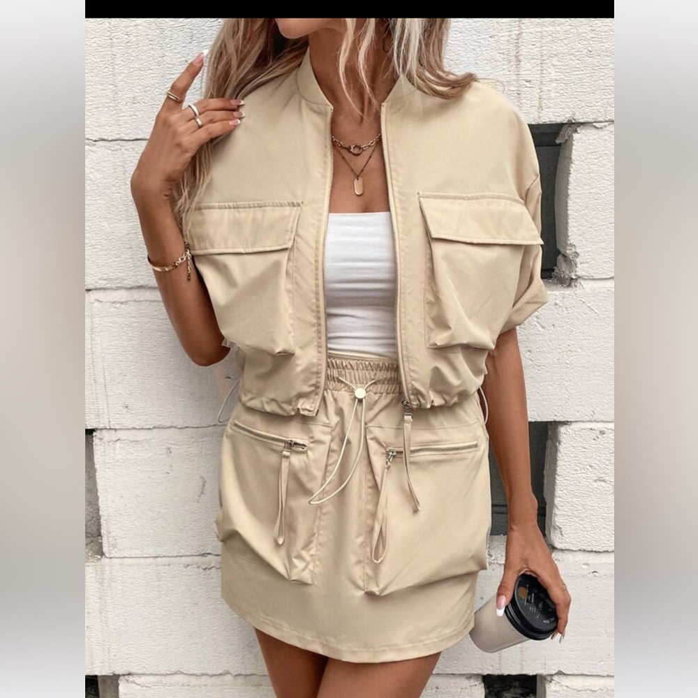Emery Rose Flap Pocket Drawstring Hem Jacket & Skirt cargo set size XL